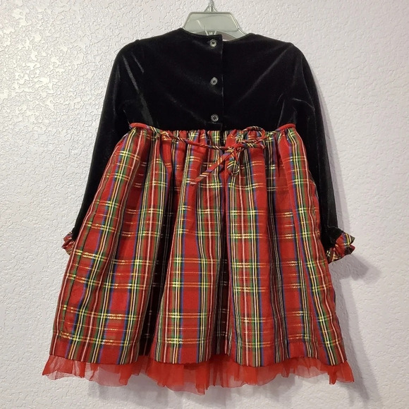 Christmas Holiday Toddler Girl Velvet Plaid Dress 3T - Picture 4 of 6
